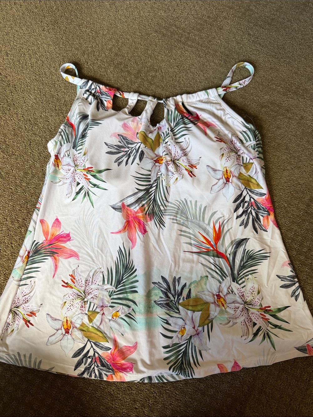 Tropical Floral swim top Top in White with Pink & Green Accents